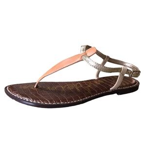 Sam Edelman 8.5 Wide Gigi Sandal Gold Ankle Adjustable Strap Tan Leather Flat